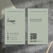 Simple Modern QR Code Sage Green Minimalist Visitenkarte