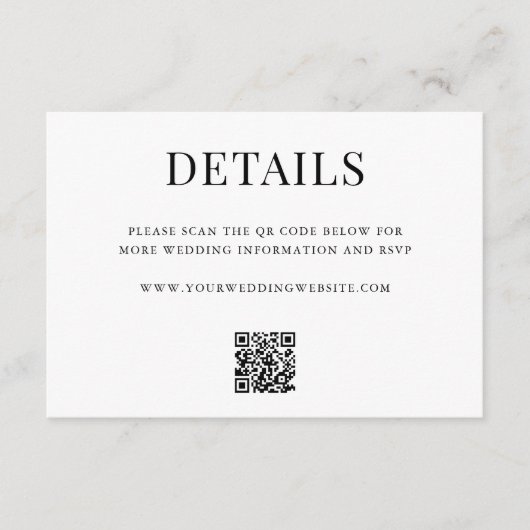 Simple Modern QR Code Wedding Details Begleitkarte (Vorderseite)