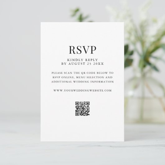 Simple Modern QR Code Wedding RSVP Karte (Stehend Vorderseite)