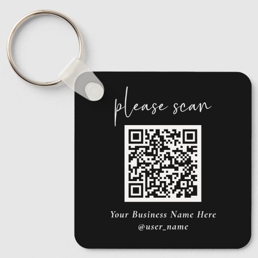Simple Modern QR Code with Logo Back | Black Schlüsselanhänger (Vorderseite)