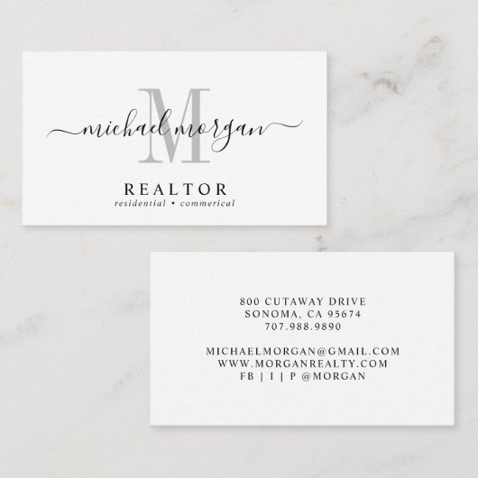 Simple Modern Realtor Script Monogram Visitenkarte (Vorne/Hinten)