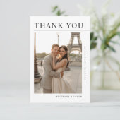 Simple Modern Romantic Destination Photo Wedding Dankeskarte (Stehend Vorderseite)