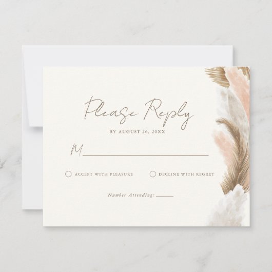 Simple Modern Rustic Pampas Grass Wedding RSVP Karte (Vorderseite)