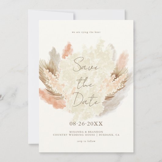 Simple Modern Rustic Pampas Grass Wedding Save The Date (Vorderseite)
