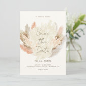 Simple Modern Rustic Pampas Grass Wedding Save The Date (Stehend Vorderseite)
