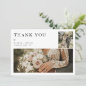 Simple Modern Rustic Two Photo Wedding  Dankeskarte (Stehend Vorderseite)