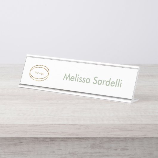 simple modern sage green business logo custom schreibtischnamensplakette (Vorderseite )