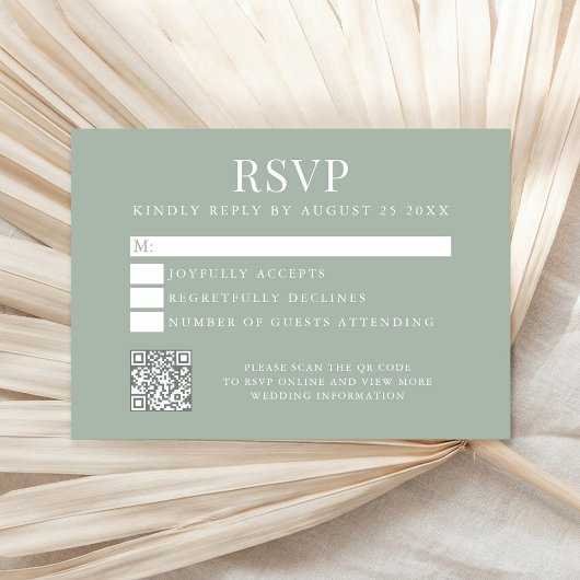 Simple Modern Sage Green Wedding RSVP Karte