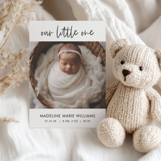 Simple Modern Script Copy Photo Birth Announcement Einladung