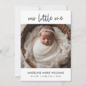 Simple Modern Script Copy Photo Birth Announcement Einladung (Vorderseite)
