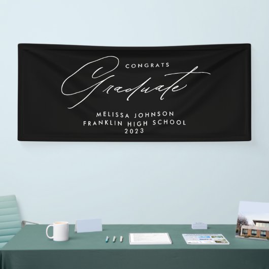 Simple Modern Script Monochrome Graduation Party Banner (Messe)