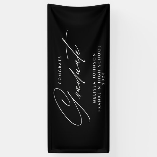 Simple Modern Script Monochrome Graduation Party Banner (Vertikal)