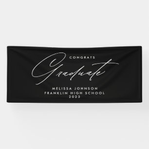 Simple Modern Script Monochrome Graduation Party Banner