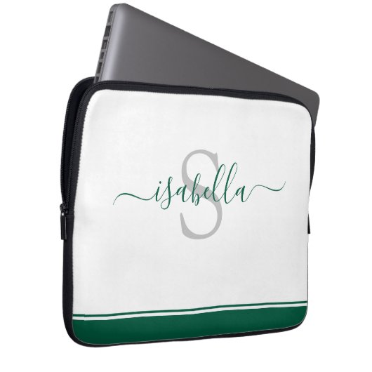 Simple Modern Script Monogram Emerald Green Laptopschutzhülle (Vorne Rechts)