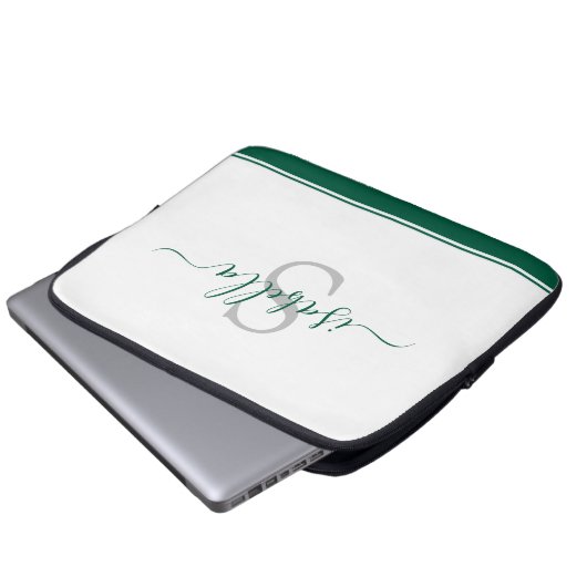 Simple Modern Script Monogram Emerald Green Laptopschutzhülle (Vorne Knopf)