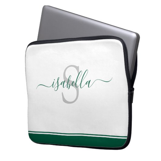 Simple Modern Script Monogram Emerald Green Laptopschutzhülle (Vorderseite Links)