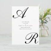 Simple Modern Script Monogram Wedding Save The Date (Stehend Vorderseite)