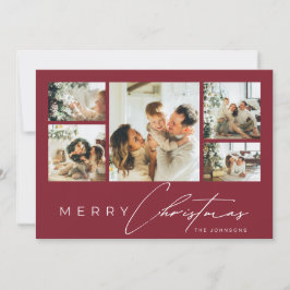 Simple Modern Script Photo Collage Red Christmas Feiertagskarte