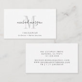 Simple Modern Therapist Script Monogram Visitenkarte (Vorne/Hinten)