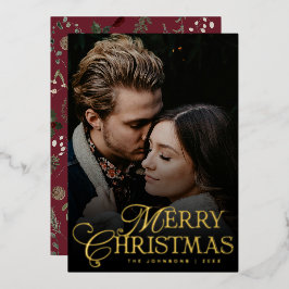 Simple Modern Typography 1 Photo Gold Christmas Folien Feiertagskarte