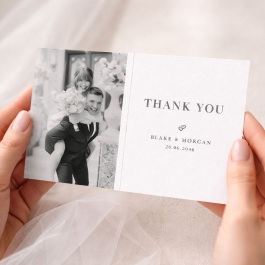 Simple Modern Typography Black and White Wedding Dankeskarte
