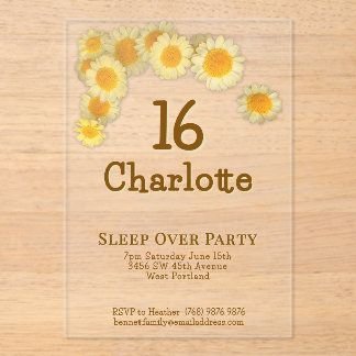 Simple Modern Yellow Daisy 16th Birthday Party Acryleinladungen