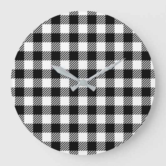 Simple Monochrome Buffalo Plaid Pattern Große Wanduhr (Vorderseite)