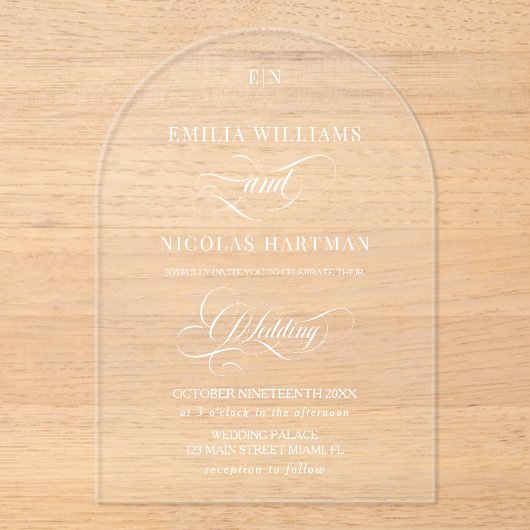 Simple Monogram Classic Wedding Acryleinladungen (Vorderseite)