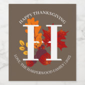 Simple Monogram Fall Harvest Happy Thanksgiving Weinetikett (Einzelnes Label)