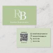 Simple Monogram Green QR Code | Connect with Me Visitenkarte (Vorne/Hinten)