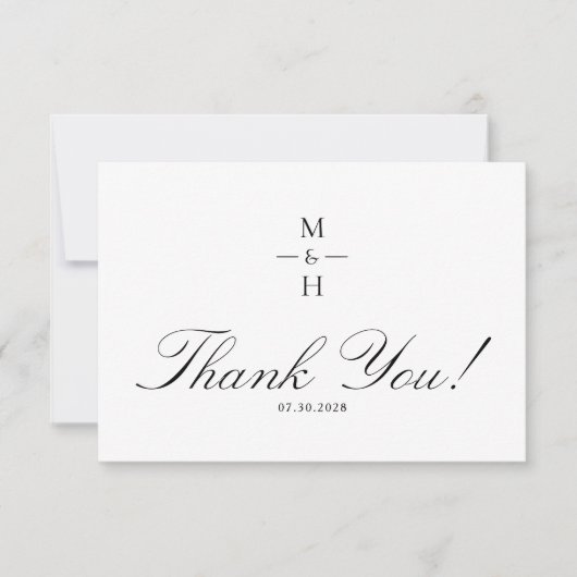 Simple Monogram Minimalist Script Wedding  Dankeskarte (Vorderseite)