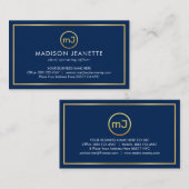 Simple Monogram On Gold Frame Blue Layer Visitenkarte (Vorne/Hinten)