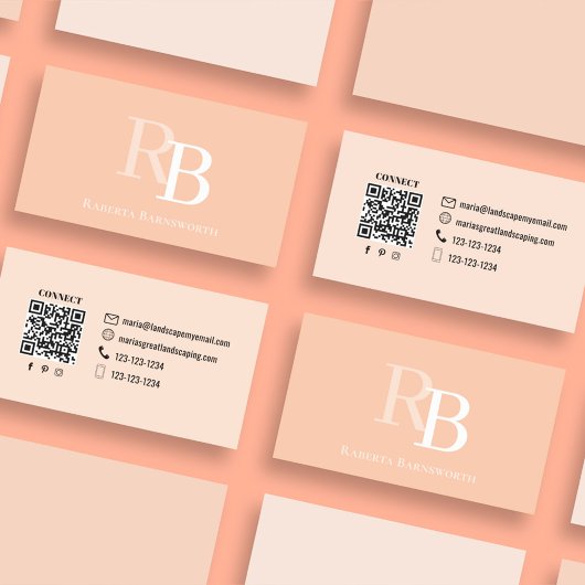 Simple Monogram Peach QR Code | Connect with Me Visitenkarte