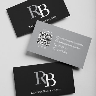 Simple Monogram QR Code Black | Connect with Me Visitenkarte