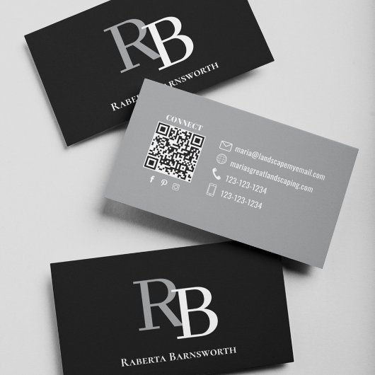 Simple Monogram QR Code Black | Connect with Me Visitenkarte