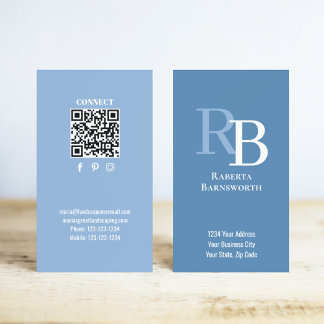 Simple Monogram QR Code Blue | Connect with Me Visitenkarte