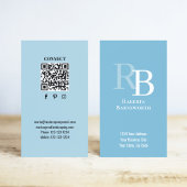 Simple Monogram QR Code Blue | Connect with Me Visitenkarte