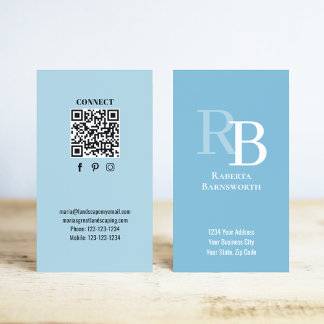 Simple Monogram QR Code Blue | Connect with Me Visitenkarte