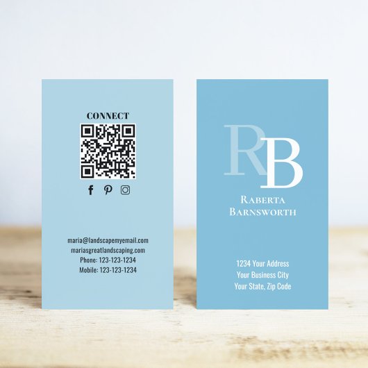 Simple Monogram QR Code Blue | Connect with Me Visitenkarte