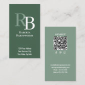 Simple Monogram QR Code Green | Connect with Me Visitenkarte (Vorne/Hinten)