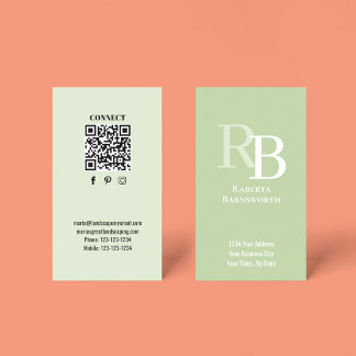 Simple Monogram QR Code Green | Connect with Me Visitenkarte