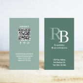 Simple Monogram QR Code Green | Connect with Me Visitenkarte