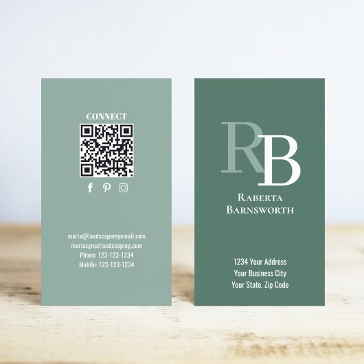 Simple Monogram QR Code Green | Connect with Me Visitenkarte