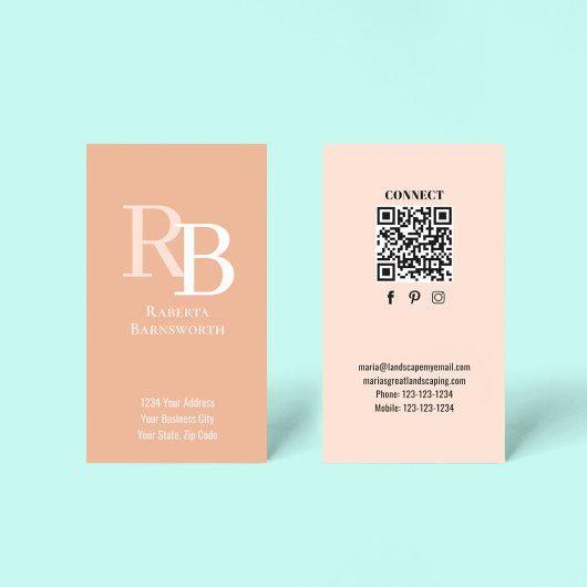 Simple Monogram QR Code Peach | Connect with Me Visitenkarte