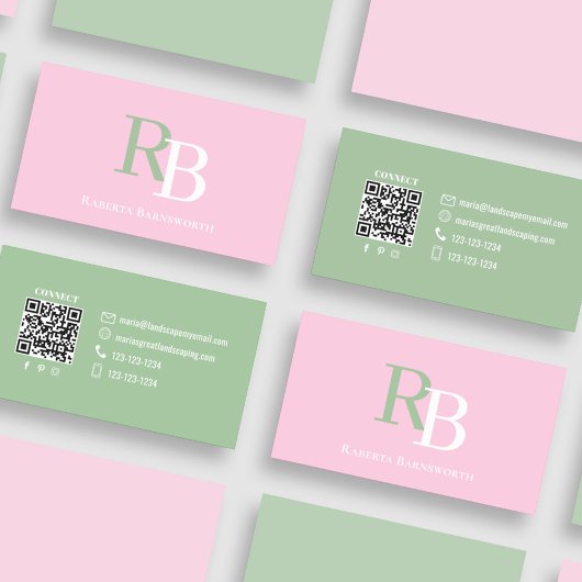 Simple Monogram QR Code Pink | Connect with Me Visitenkarte