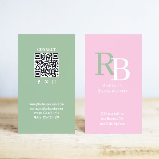 Simple Monogram QR Code Pink | Connect with Me Visitenkarte