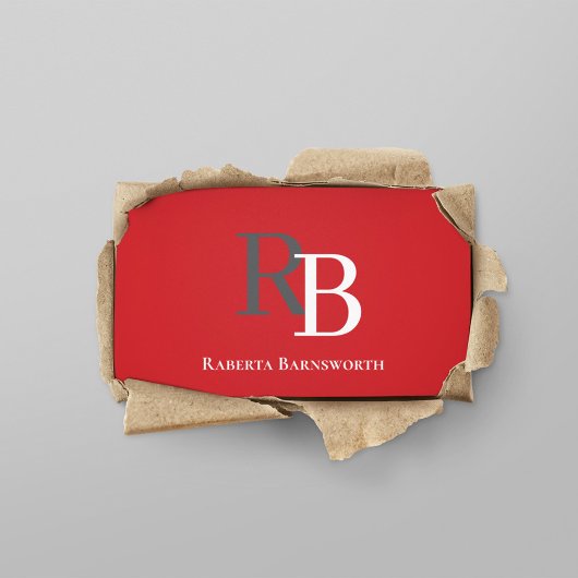 Simple Monogram QR Code Red | Connect with Me Visitenkarte