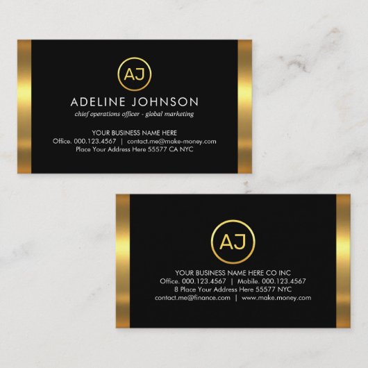 Simple Monogram With Gold Frame Visitenkarte (Vorne/Hinten)