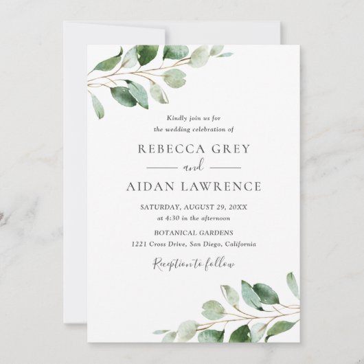 Simple Moody Eucalyptus Greenery Wedding Einladung (Vorderseite)