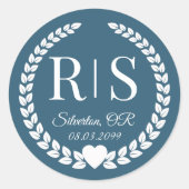 Simple Moody Ocean Blue Monogram Runder Aufkleber (Vorderseite)